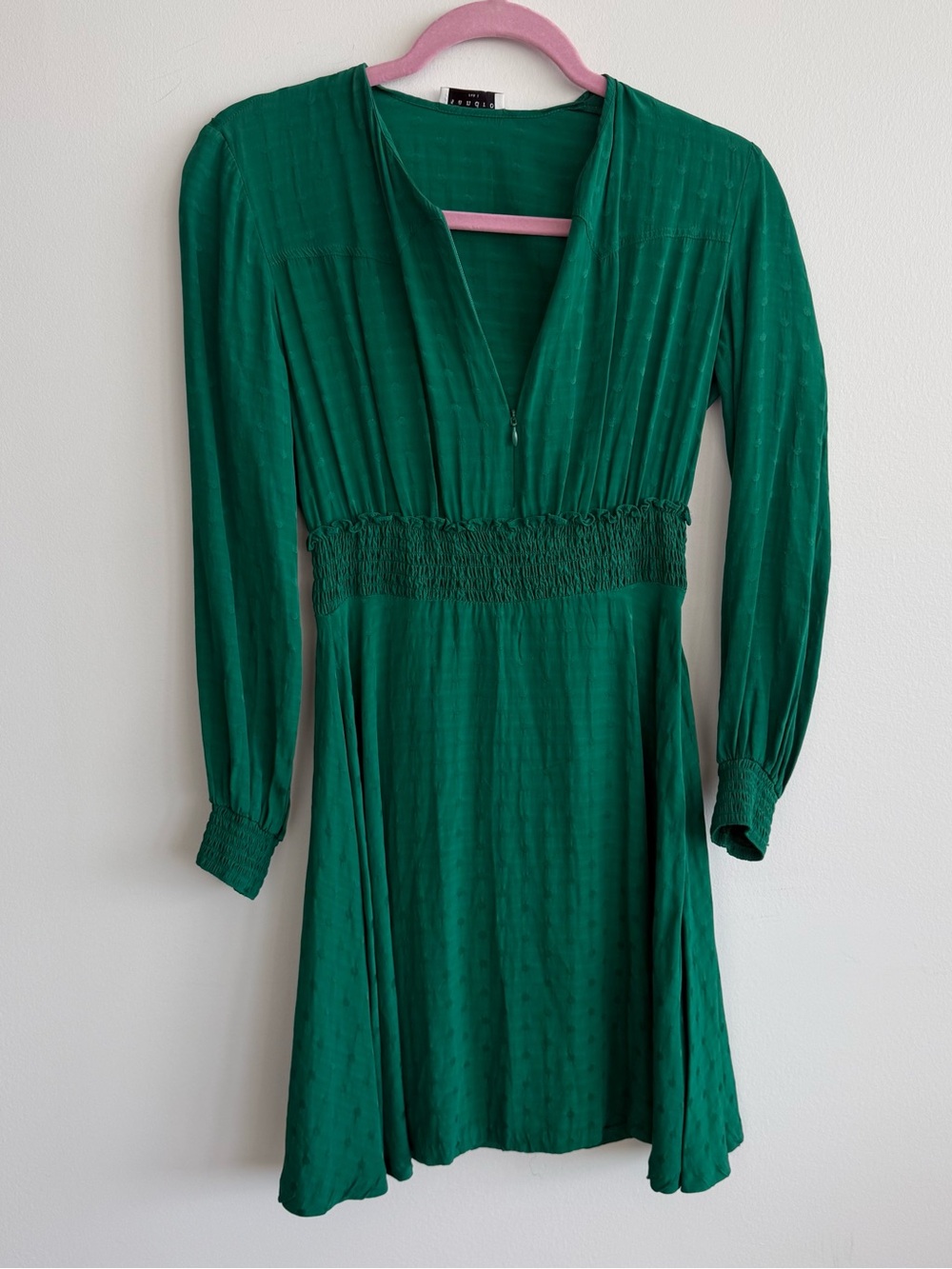 Sandro Long-Sleeve Front Zip V-Neck Dress Small